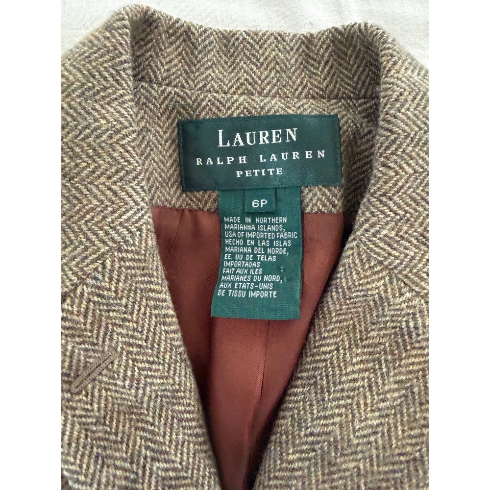 Lauren Ralph Lauren 6P Lambswool Herringbone Equestrian Blazer Heritage Brown - Picture 7 of 13